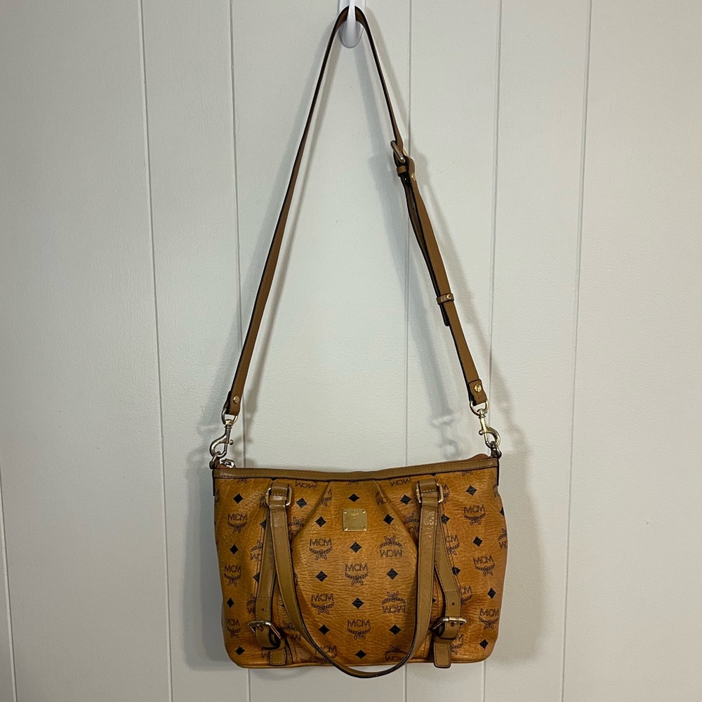 MCM Cognac Visetos Top Zip Two Way shoulder/cross body Shopper‎ Tote